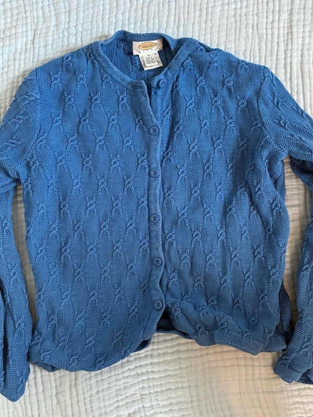 Talbots Blue Cable Knit Button-Front Cardigan
